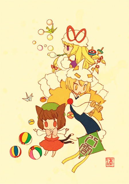 yakumo yukari, yakumo ran, and chen (touhou) drawn by takanashi_minato