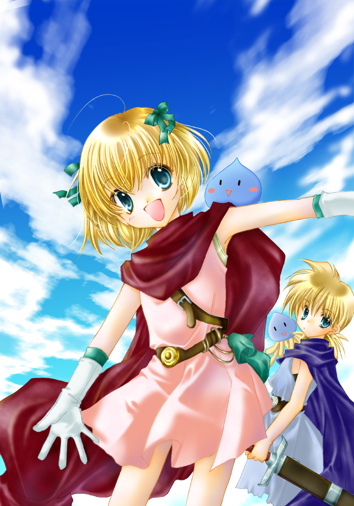 slime, hero's daughter, healslime, and hero's son (dragon quest and 1 more) drawn by natsuki_haruna