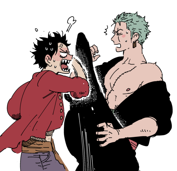 monkey d. luffy and roronoa zoro (one piece) drawn by neshogatsu_co