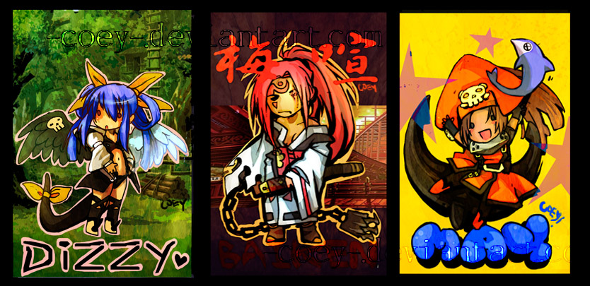 dizzy, may, and baiken (guilty gear) drawn by coey_kuhn