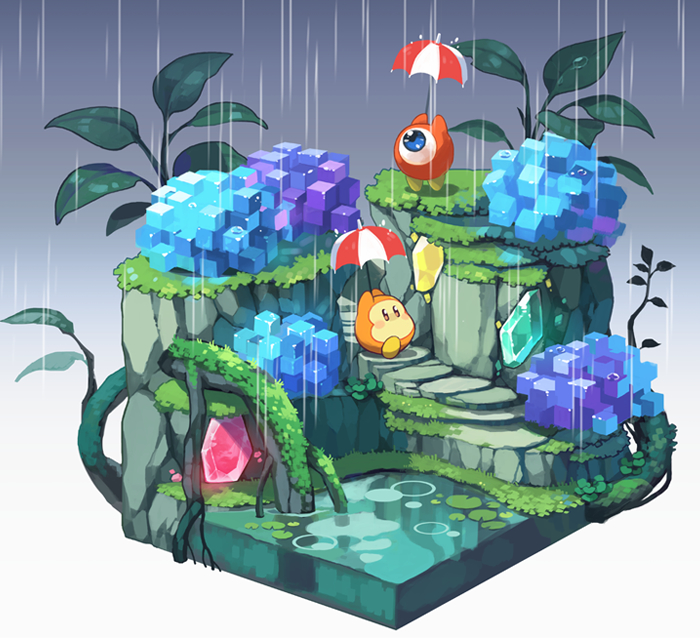 kirby, waddle dee, and waddle doo (kirby) drawn by fujiwara_(fujiwara43)