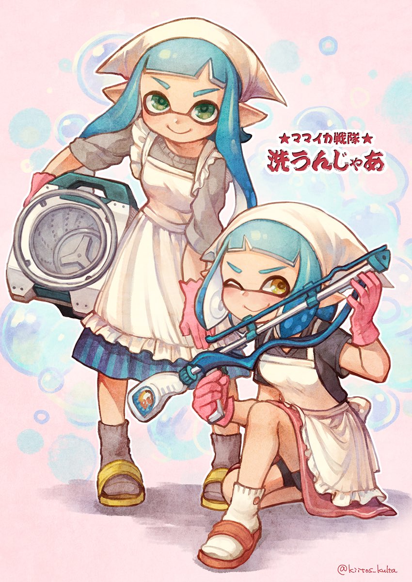 inkling player character and inkling girl (splatoon) drawn by kiitos