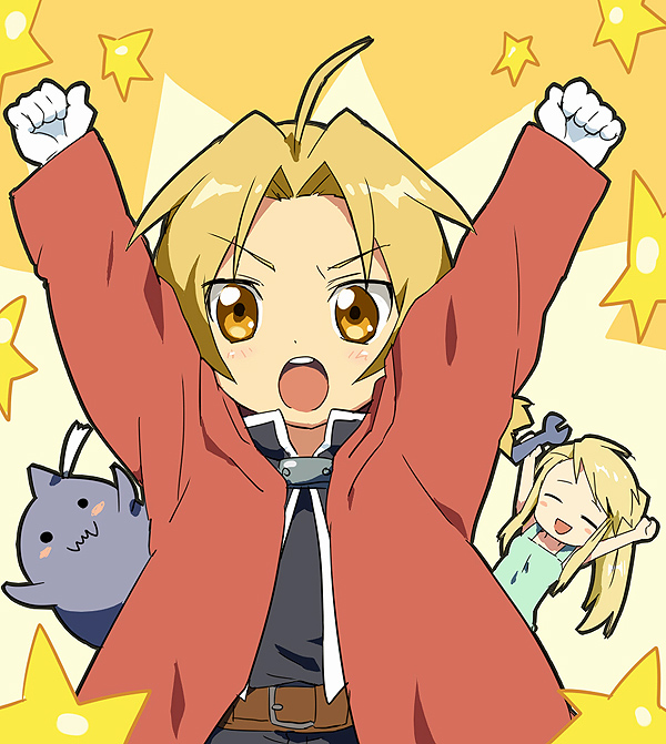 edward elric, alphonse elric, and winry rockbell (fullmetal alchemist) drawn by maruki_(punchiki)
