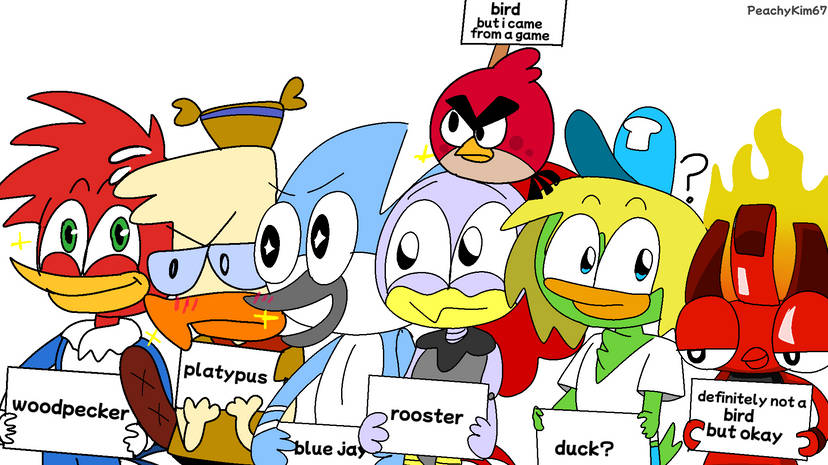 swaysway, red, mordecai, flain, woody woodpecker, and 2 more (sonic and 7 more) drawn by luckymons88