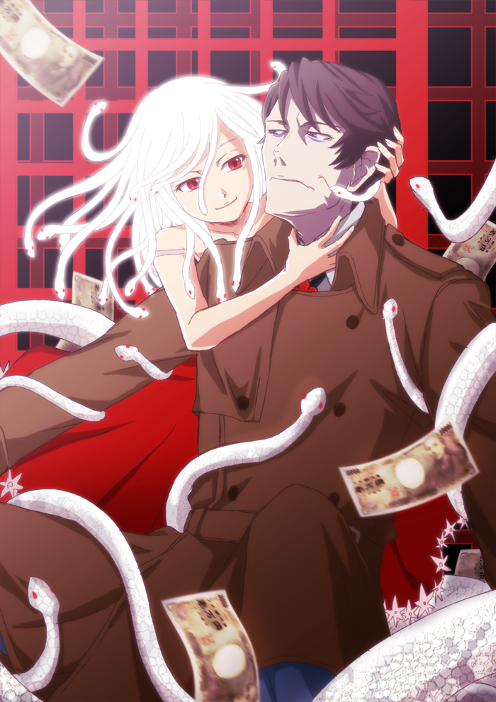 sengoku nadeko, god nadeko, and kaiki deishuu (monogatari and 1 more) drawn by yabu_(rx77_2)