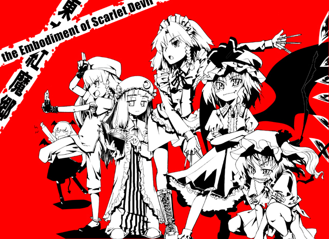 remilia scarlet, flandre scarlet, izayoi sakuya, patchouli knowledge, hong meiling, and 1 more (touhou) drawn by gengorou