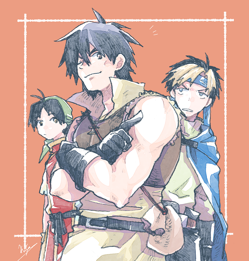 tir mcdohl, flik, and viktor (gensou suikoden) drawn by michibata_65