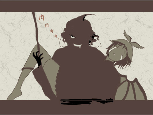 saigyouji yuyuko and mystia lorelei (touhou and 1 more) drawn by midori_(green_tea)