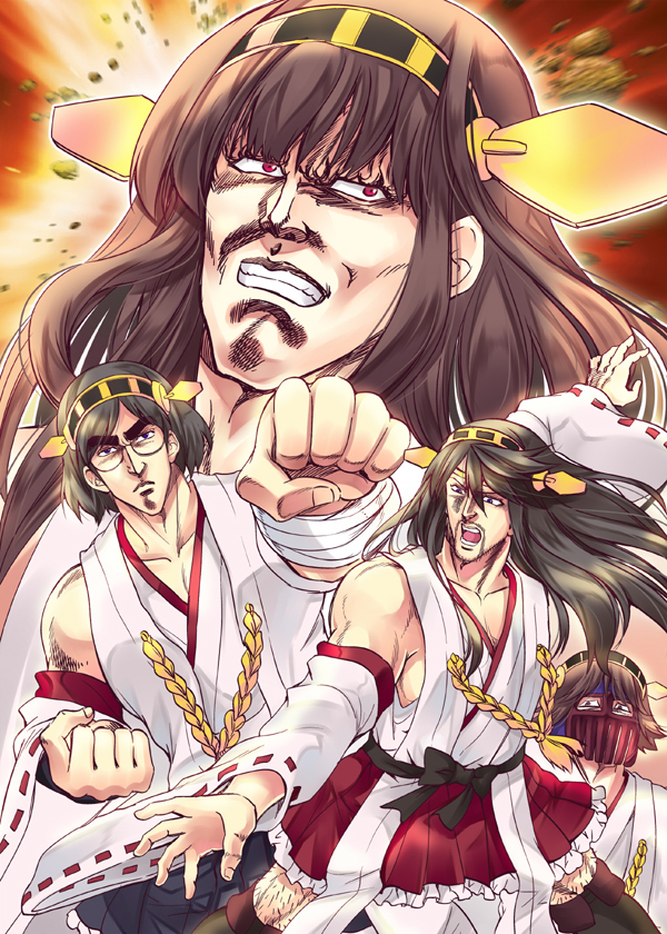 kongou, haruna, hiei, kirishima, kenshiro, and 3 more (kantai collection and 1 more) drawn by hoshino_madoka