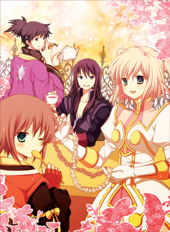 yuri lowell, estellise sidos heurassein, rita mordio, and raven (tales of and 1 more) drawn by ayamisiro