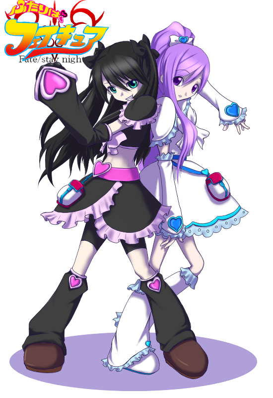 tohsaka rin, matou sakura, cure black, and cure white (fate and 3 more)