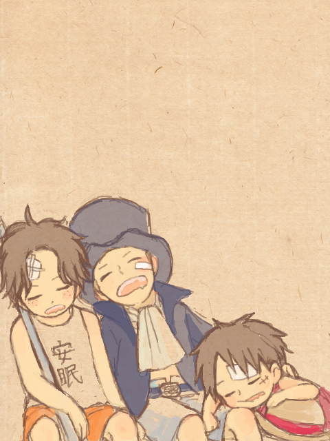 monkey d. luffy, portgas d. ace, and sabo (one piece) drawn by kawaji_(tegaki.pipa)