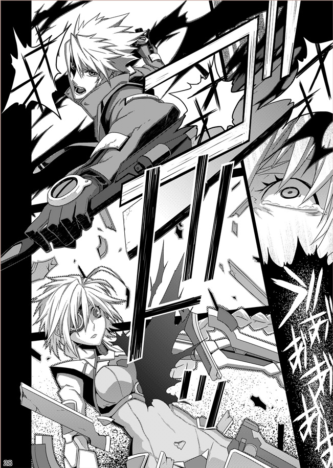 ragna the bloodedge, nu-13, and jin kisaragi (blazblue) drawn by sami_(object_dump)