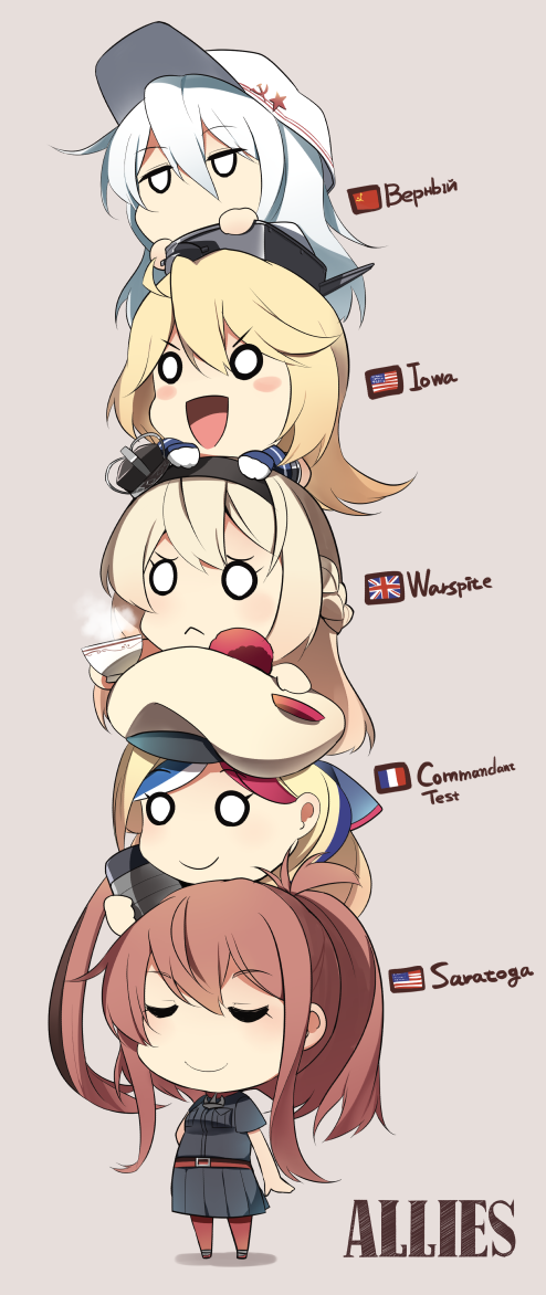 hibiki, iowa, verniy, warspite, saratoga, and 1 more (kantai collection) drawn by ido_(teketeke)