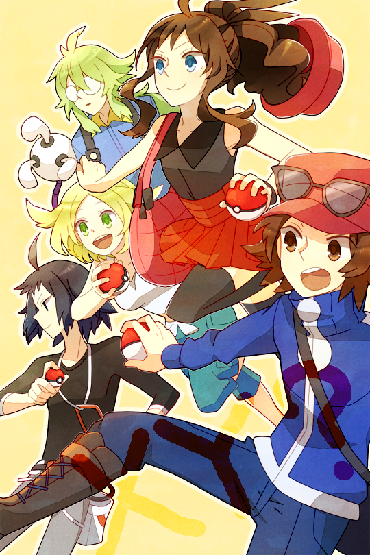 hilda, serena, hilbert, n, bianca, and 5 more (pokemon and 2 more) drawn by kanade_(unchi_knd280)