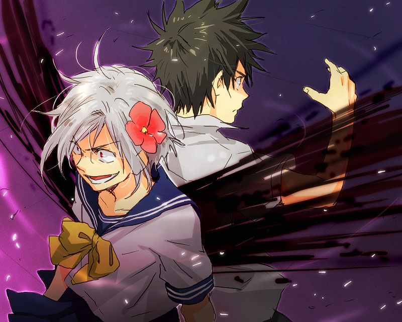 kamijou touma, accelerator, and suzushina yuriko (toaru majutsu no index) drawn by hanato_(xhanatox)