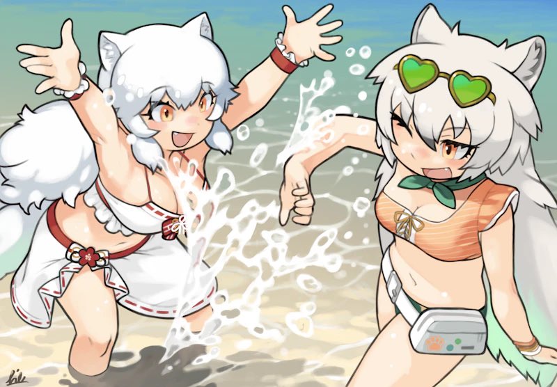 arctic fox and arctic wolf (kemono friends and 1 more) drawn by rinx