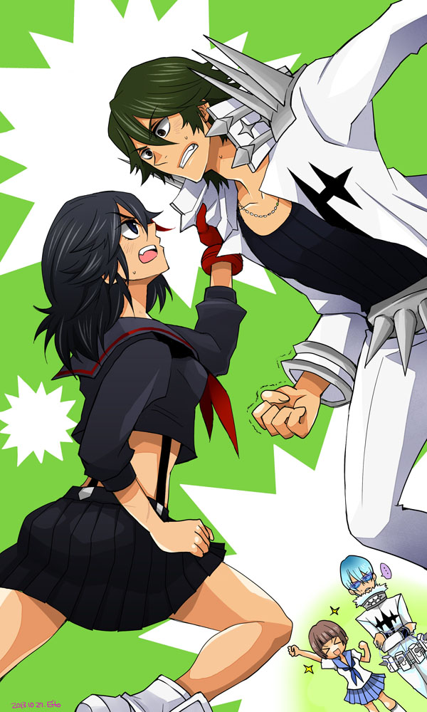 matoi ryuuko, senketsu, mankanshoku mako, sanageyama uzu, and inumuta houka (kill la kill) drawn by sptbird