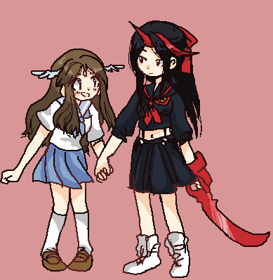 matoi ryuuko, senketsu, mankanshoku mako, konngara, and kikuri (touhou and 1 more) drawn by himiko_(hydrangeamaiden)