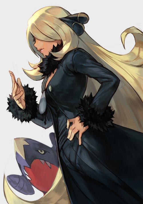cynthia and garchomp (pokemon and 1 more) drawn by hungry_clicker