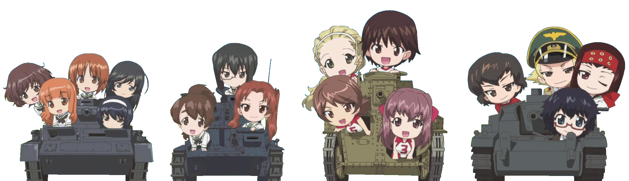nishizumi miho, akiyama yukari, takebe saori, reizei mako, isuzu hana, and 11 more (girls und panzer)