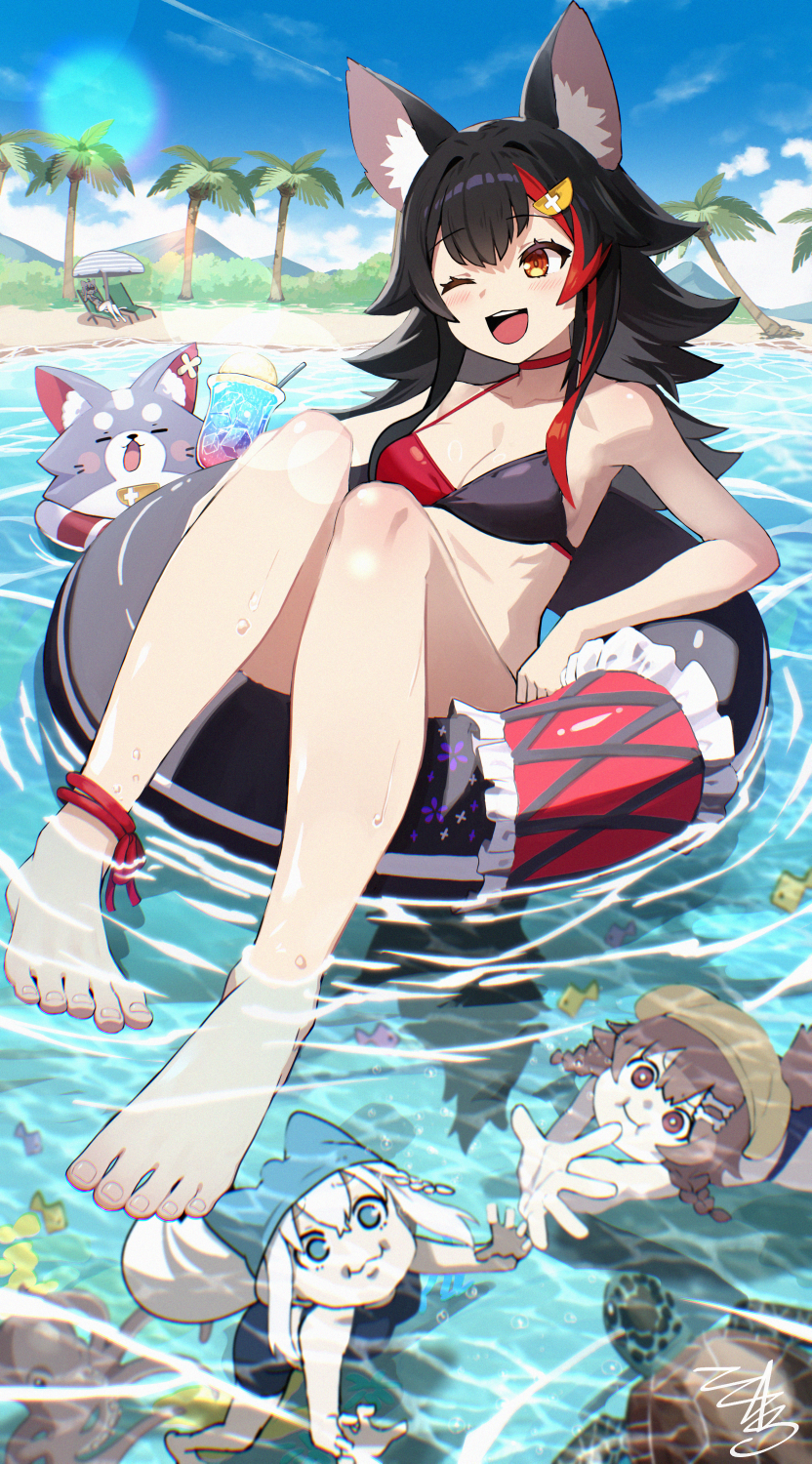 shirakami fubuki, nekomata okayu, ookami mio, inugami korone, and miofa (hololive) drawn by tokumaro