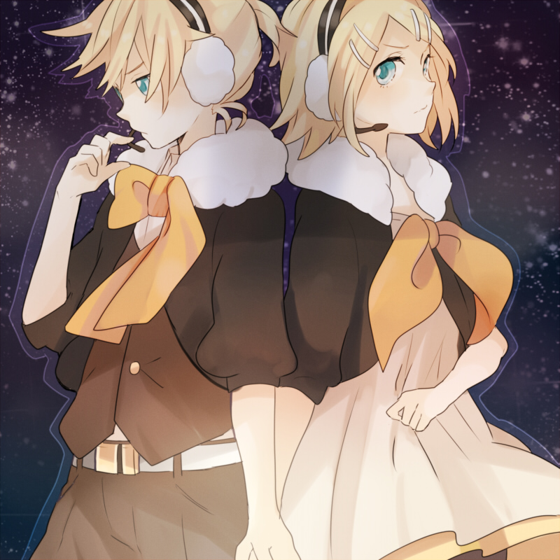 kagamine rin and kagamine len (vocaloid and 3 more) drawn by tama_(songe)