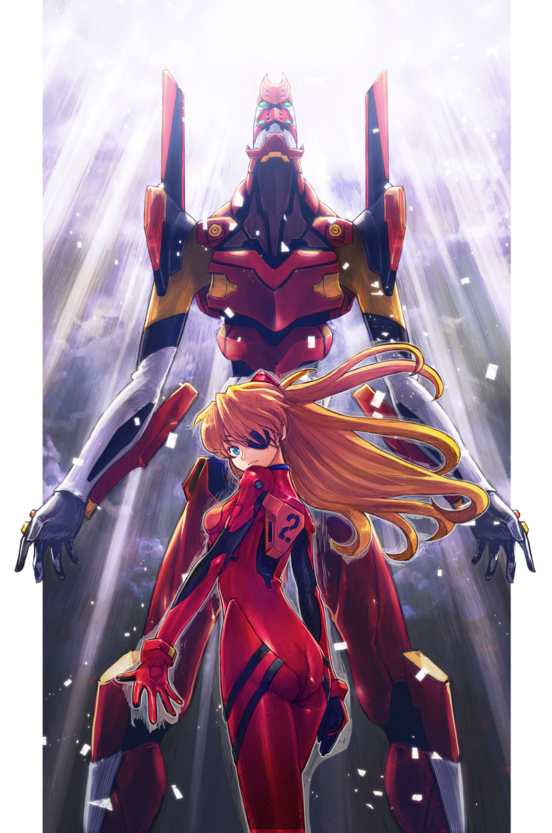 souryuu asuka langley and eva 02 (neon genesis evangelion and 2 more) drawn by boyaking
