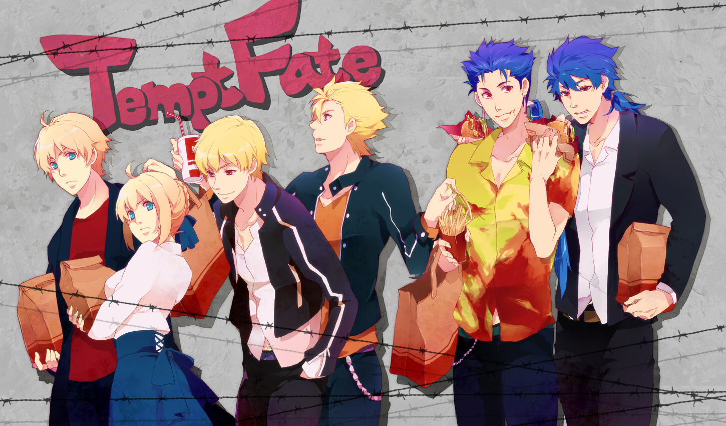 Artoria Pendragon Saber Gilgamesh Cu Chulainn Cu Chulainn And 3 More Fate And 3 More Drawn By Narukita Danbooru