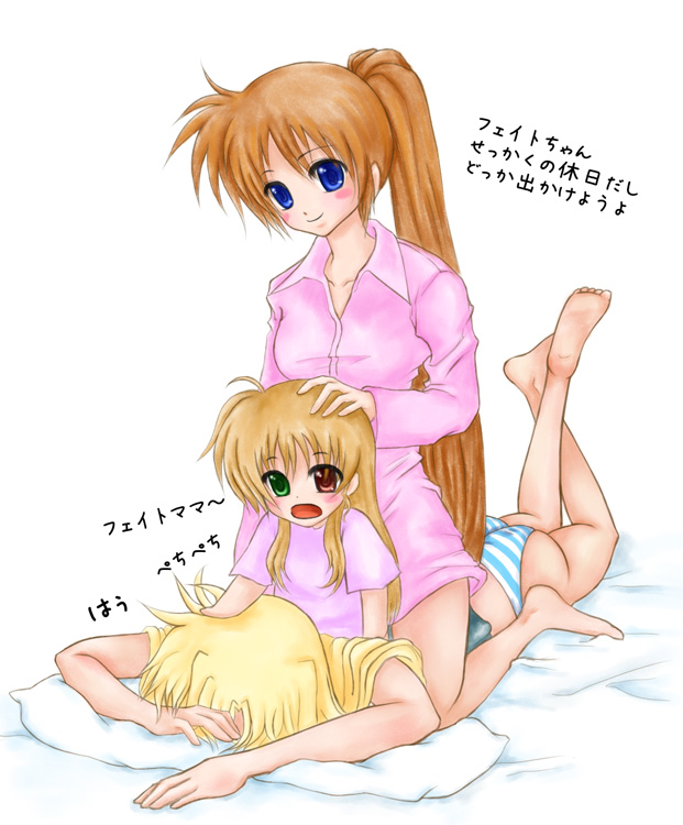 fate testarossa, takamachi nanoha, and vivio (lyrical nanoha and 1 more) drawn by watercolormark