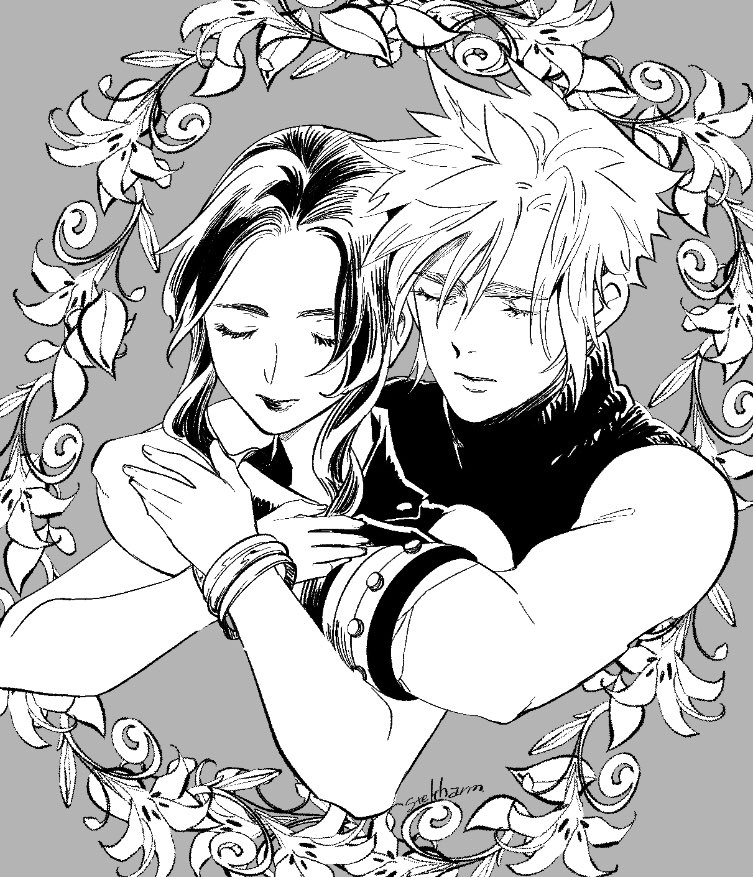 cloud strife and aerith gainsborough (final fantasy and 3 more) drawn by steltharm