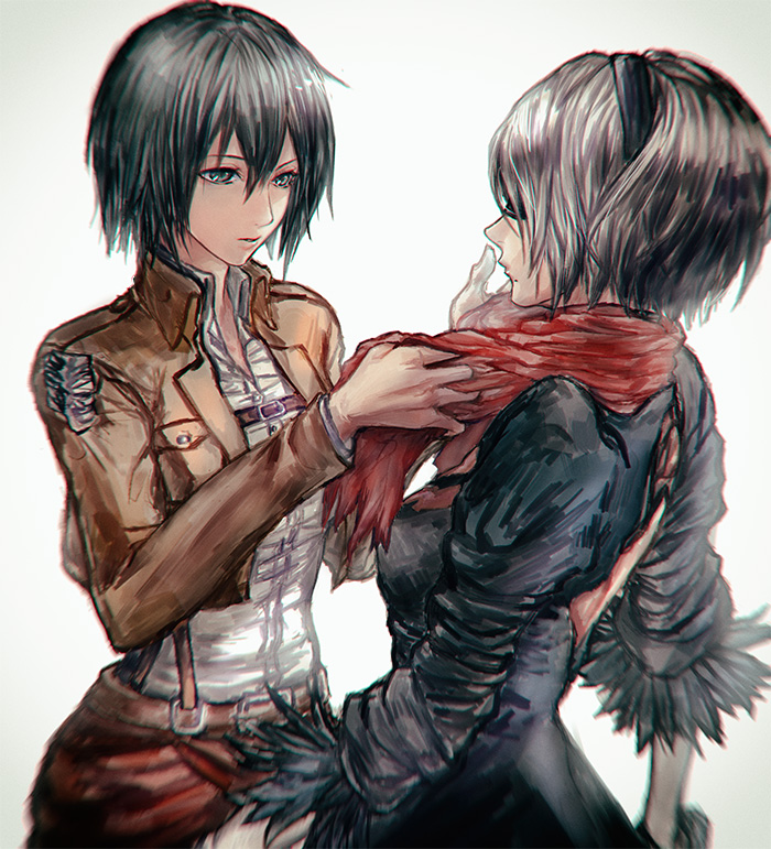 2b, mikasa ackerman, and ishikawa yui (nier and 2 more) drawn by ilea