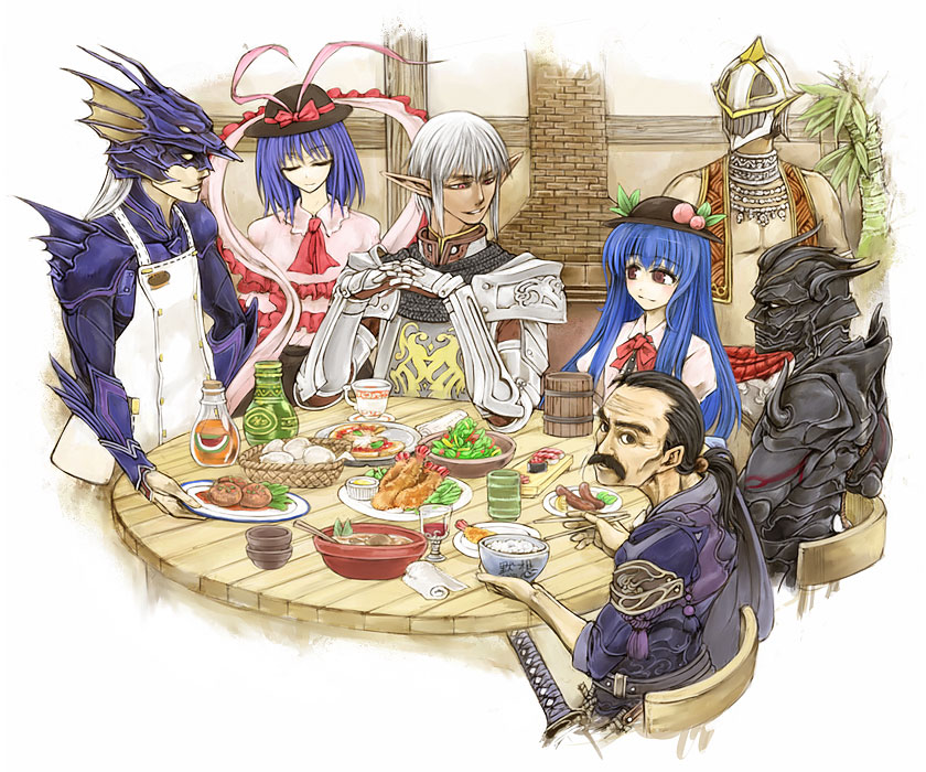 hinanawi tenshi, nagae iku, buront, cecil harvey, dark knight, and 6 more (touhou and 7 more) drawn by cervus
