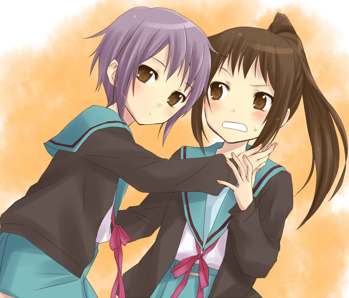 nagato yuki and kyonko (suzumiya haruhi no yuuutsu) drawn by hijiki_(hijikini)