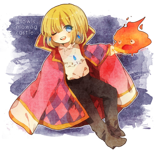 howl pendragon and calcifer (howl no ugoku shiro) drawn by miyako_(xxxbibit)
