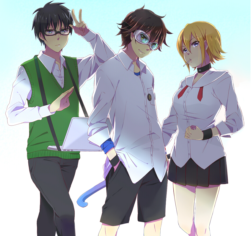 onizuka hime, fujisaki yuusuke, and usui kazuyoshi (sket dance) drawn by karuha