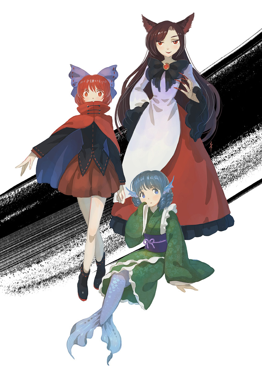 imaizumi kagerou, sekibanki, and wakasagihime (touhou and 1 more) drawn by seeker