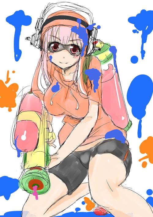 super sonico (splatoon and 2 more) drawn by ganari_ryuu