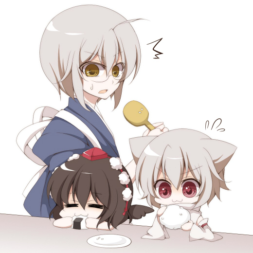 shameimaru aya, inubashiri momiji, and morichika rinnosuke (touhou) drawn by yuki_miya