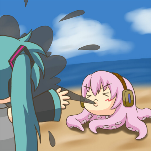 hatsune miku, megurine luka, and takoluka (vocaloid) drawn by yunkaasu_(kakushiaji)