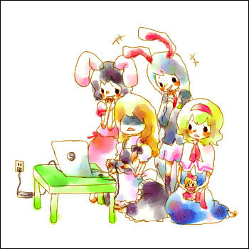 kirisame marisa, alice margatroid, reisen udongein inaba, and inaba tewi (touhou) drawn by mana_(artist)
