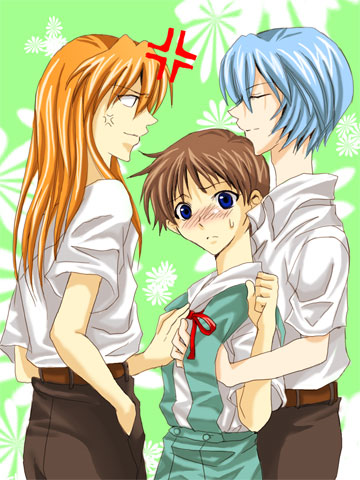 souryuu asuka langley, ayanami rei, ikari shinji, and shin-chan (neon genesis evangelion)