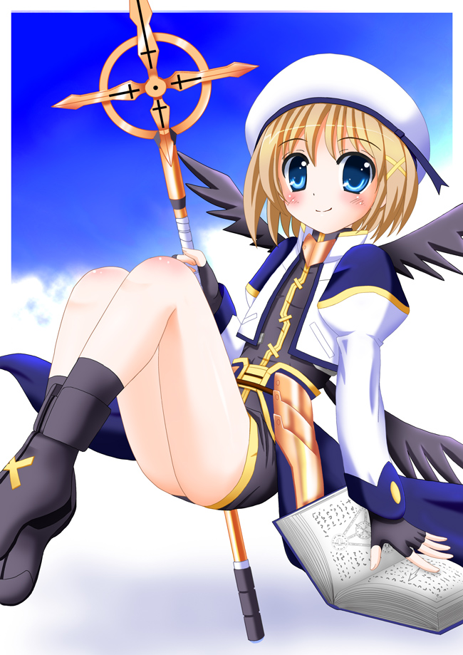 yagami hayate, schwertkreuz, and tome of the night sky (lyrical nanoha and 2 more) drawn by flipper