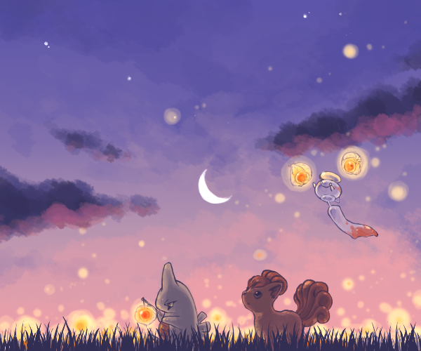 vulpix, chimecho, and larvitar (pokemon) drawn by uto_(sean-grian)