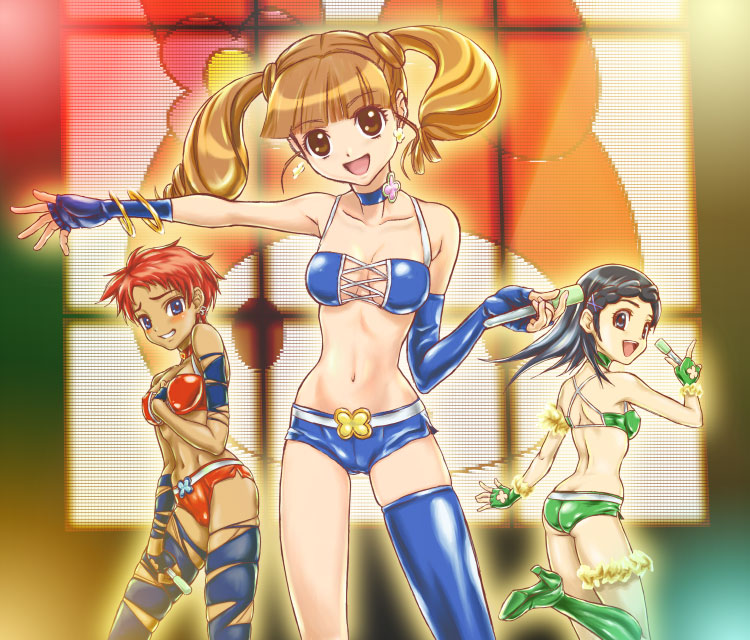 yumeno uta, fujisaki mana, and sakurazuka miki (sanrio and 1 more) drawn by hajime_(caramel_toone)