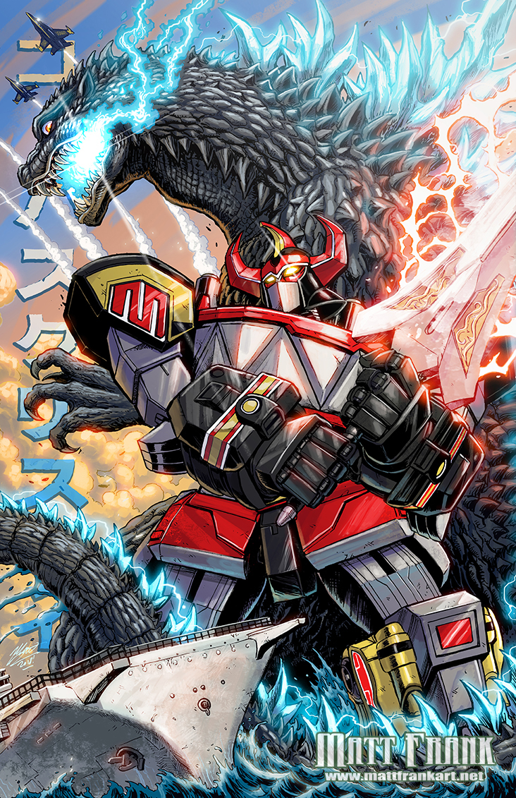 godzilla, daizyuzin, and dino megazord (godzilla and 4 more) drawn by matt_frank