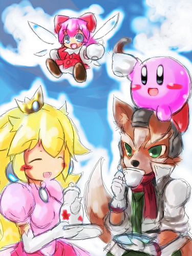 kirby, princess peach, fox mccloud, and ribbon (mario and 3 more)