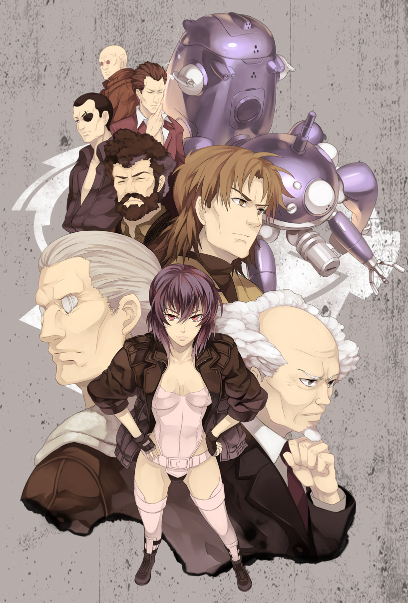 kusanagi motoko, tachikoma, batou, togusa, aramaki daisuke, and 4 more (ghost in the shell and 1 more) drawn by osamu_(jagabata)