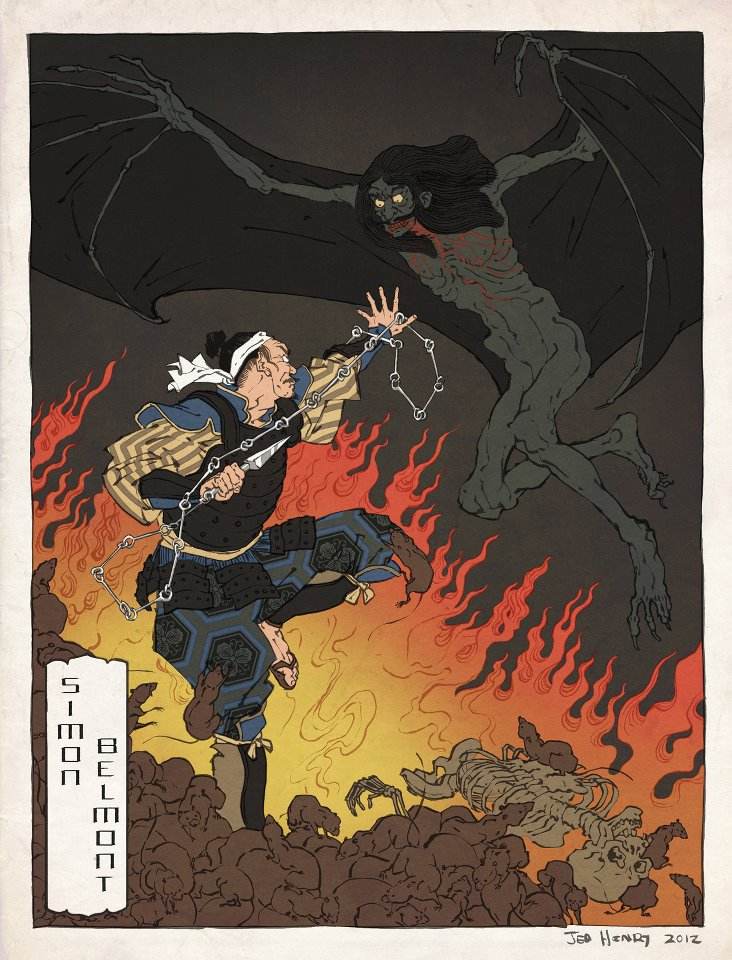 simon belmont and dracula (castlevania) drawn by jed_henry