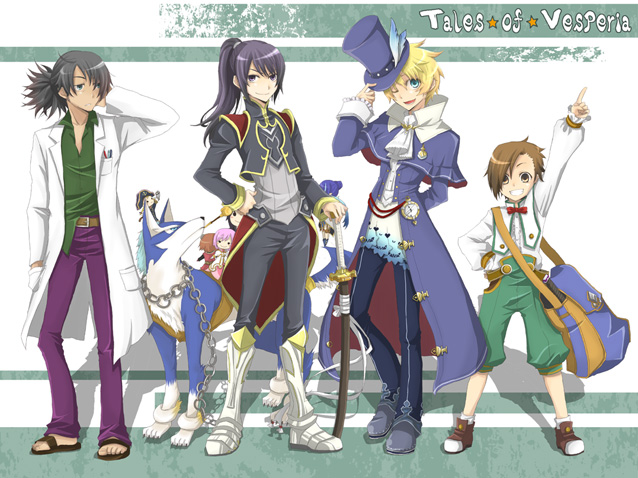 yuri lowell, estellise sidos heurassein, rita mordio, judith, flynn scifo, and 5 more (tales of and 3 more) drawn by kawamura_raichi